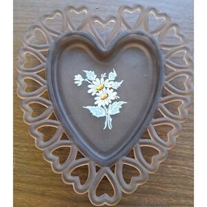 VTG Westmoreland Chocolate Heart With Daisies Trinket Dish